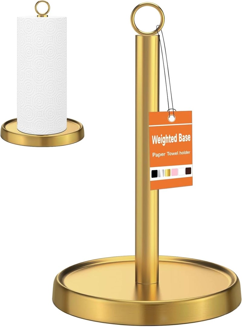 PAROTO Gold Paper Towel Holder Countertop, Gold Kitchen Accessories Decor, Stainless Steel, Weighted Base, Paper Towel Stand for Bathroom Farmhouse Essentials - Image 1